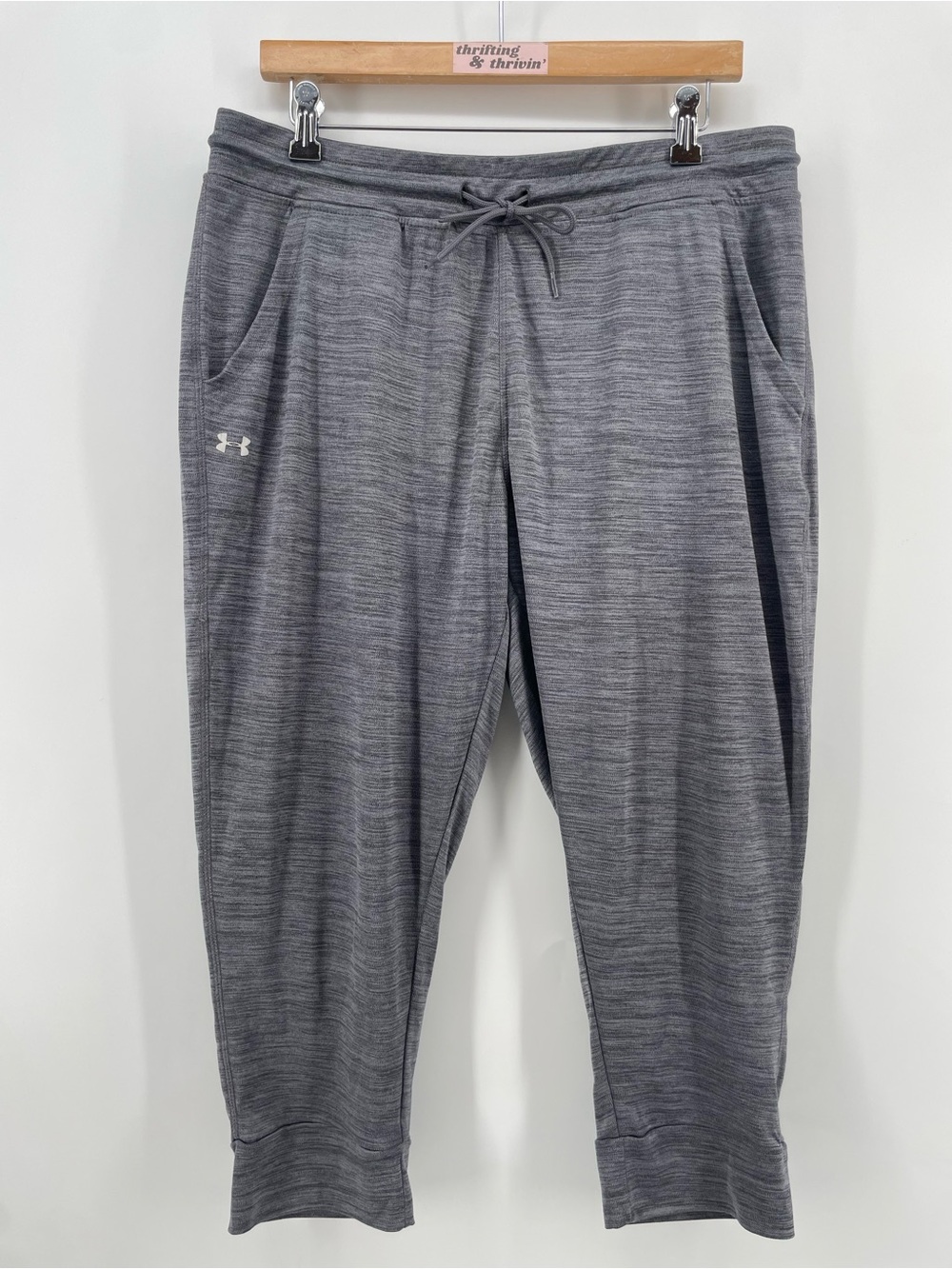 Under Armour Women’s Athletic Jogger Pants Gray Heathered Loose Fit HeatGear XL